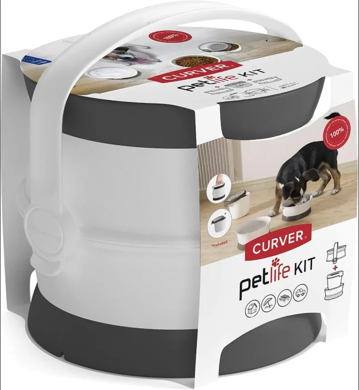 Curver Pet Life Kit - Kit Nómada 1,5L, 2 comederos y 1 hermético; Almacenaje pienso; 19x18x18 cm; Recipiente comida para mascotas
