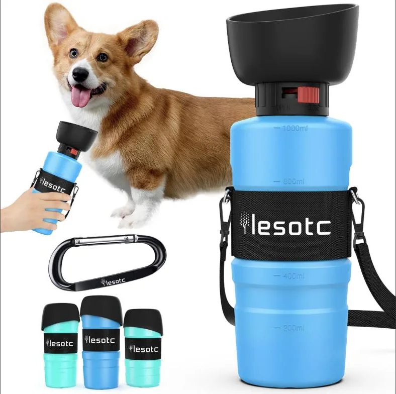 lesotc 1000 ml Botella de Agua para Viajes, Plegable para Perros, Botella de Agua a Prueba de Fugas, Dispensador de Agua para Perros para Caminar Diariamente, Caminar, Viajar, Acampar (Azul)
