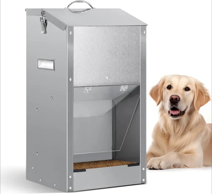 Comedero AutomáTico para Perros, Comedero por Gravedad para Perros de Raza Grande 11Kg, Comida para Mascotas a Gran Escala portáTil para Interiores y Exteriores, para Perros/Gatos, Acero Inoxidable