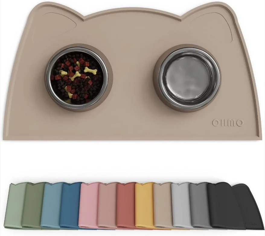 OHMO Alfombras para Comederos Perros y Gatos, Impermeable, (Beige, 46x25cm), Alfombrilla Silicona de Mascota