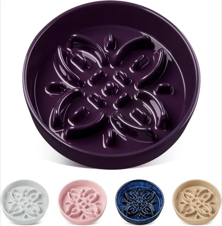 vancasso Comedero Antivoracidad para Perros y Gatos, Plato de Cerámica con Laberinto de Pétalos, Alimentación Lenta y Antideslizante, Bol Calmante e Interactivo, Morado